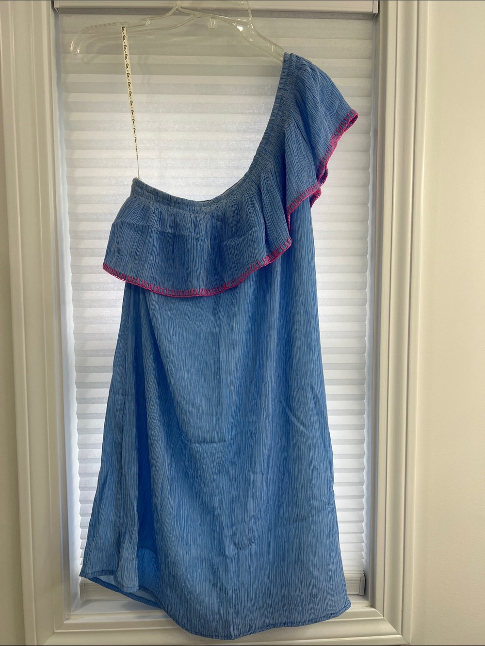 Lilly Pulitzer Blue One-Shoulder Midi Dress with Pink Trim